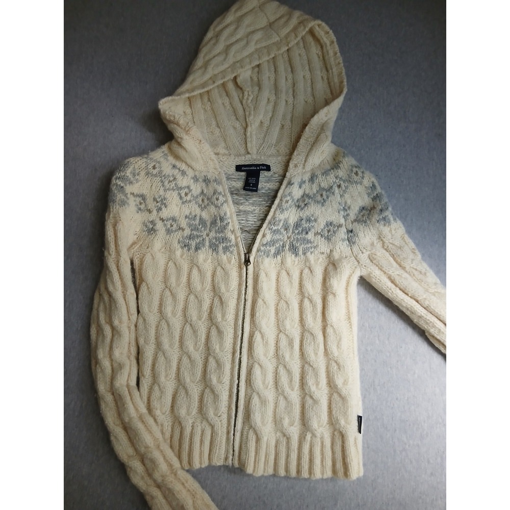 Abercrombie Sweater Small Fair Isle Wool Chunky Knit Hooded Y2k Vintage Cropped